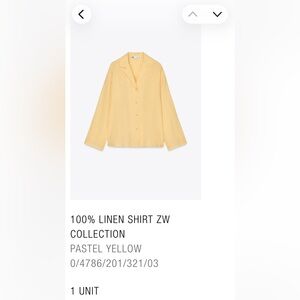 Zara Pastel Yellow Linen Button Down Shirt